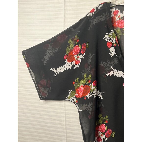 Floral Open Front Kimono Cardigan Black Sheer Cover-Up 2XL Lightweight Plus Size - Picture 4 of 13